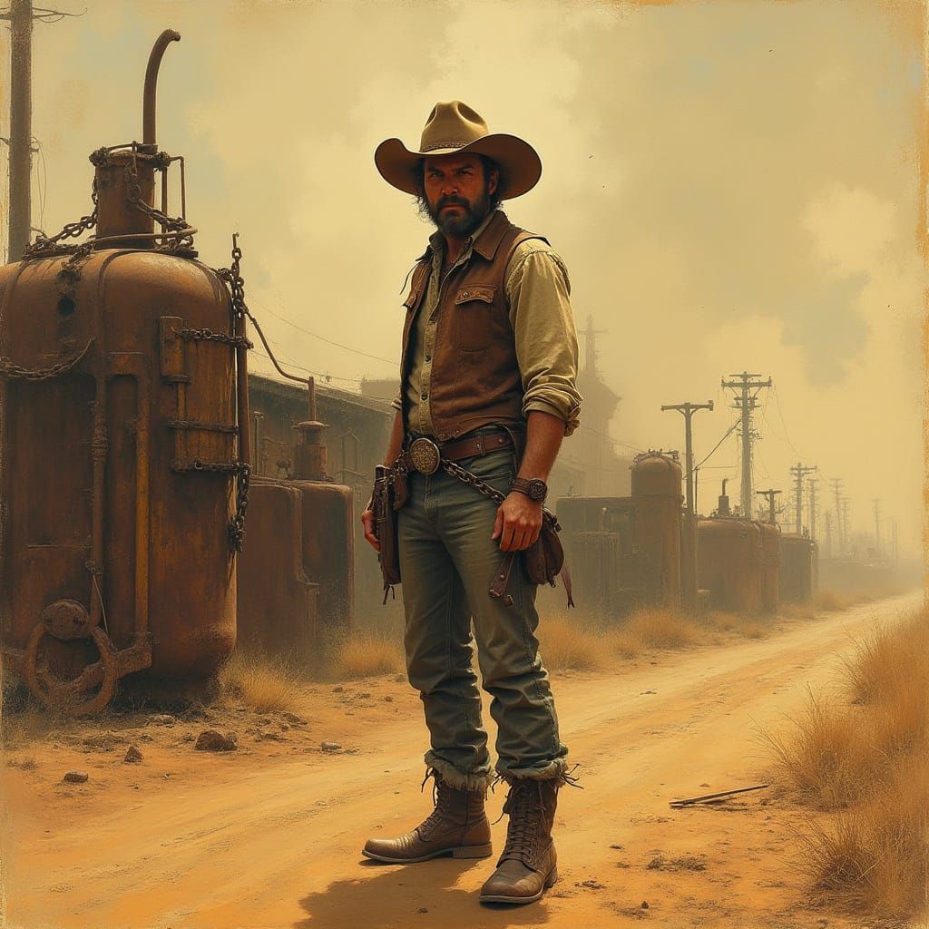 Gritty Cowboy in Dusty Mississippi Landscape