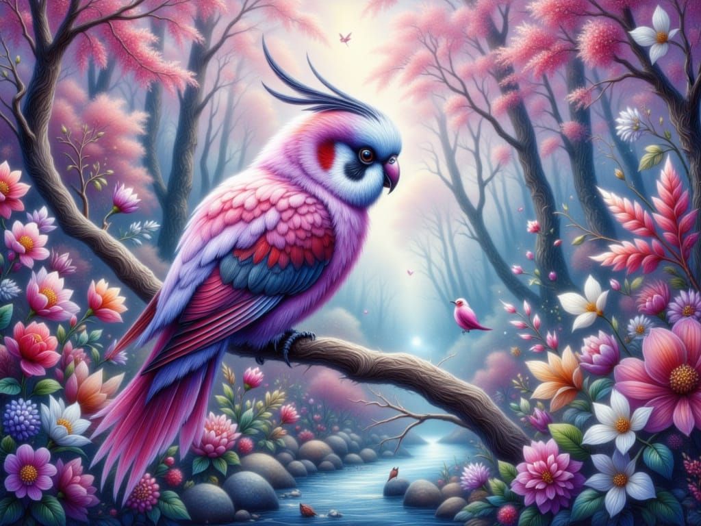 Dreamy Budgie in Watercolor and Airbrush Style