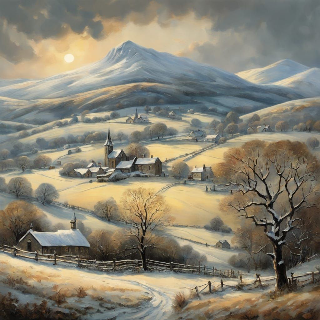 Whimsical Christmas Eve Scene in Impressionist Folk Art Styl...