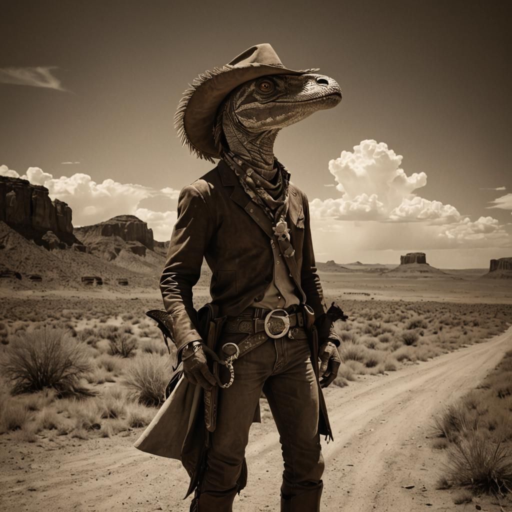Raptor-Headed Cowboy on the Prairie