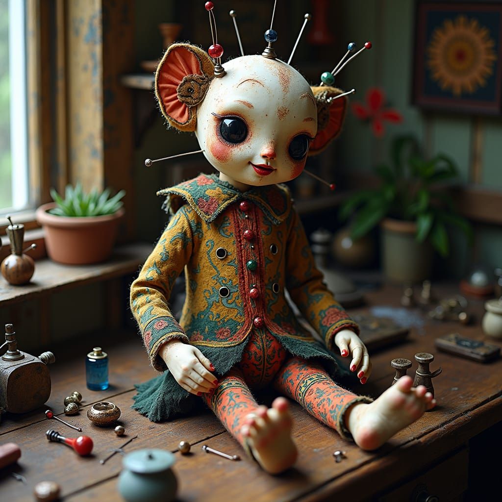 Ornate Voodoo Doll with Mystical Artifacts