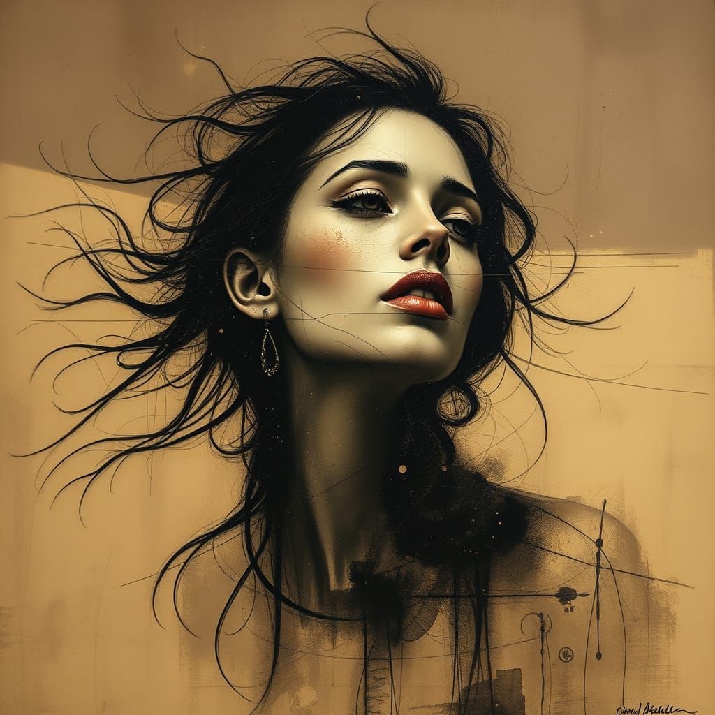 Ethereal Woman Portrait in Sepia Tones