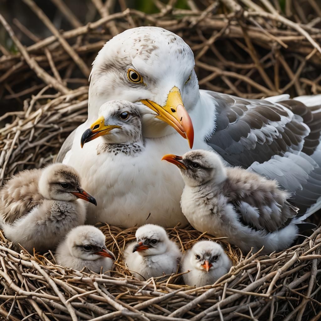 Seagull Family Portrait in Wildlife Photography Style