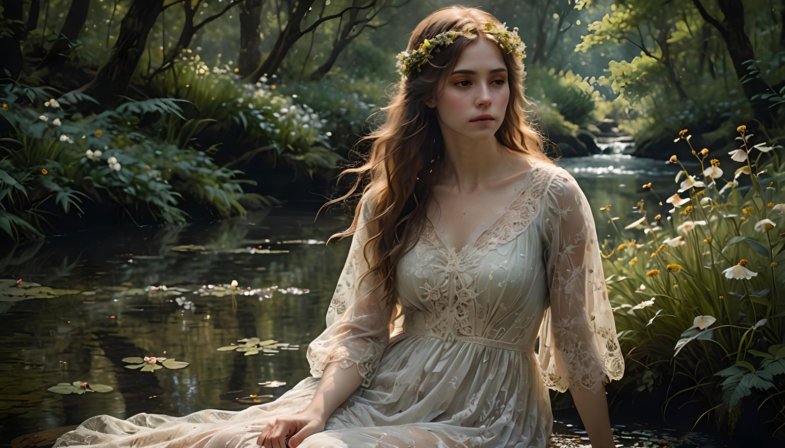 Angelic Figure Summoning Water in Lush Grove