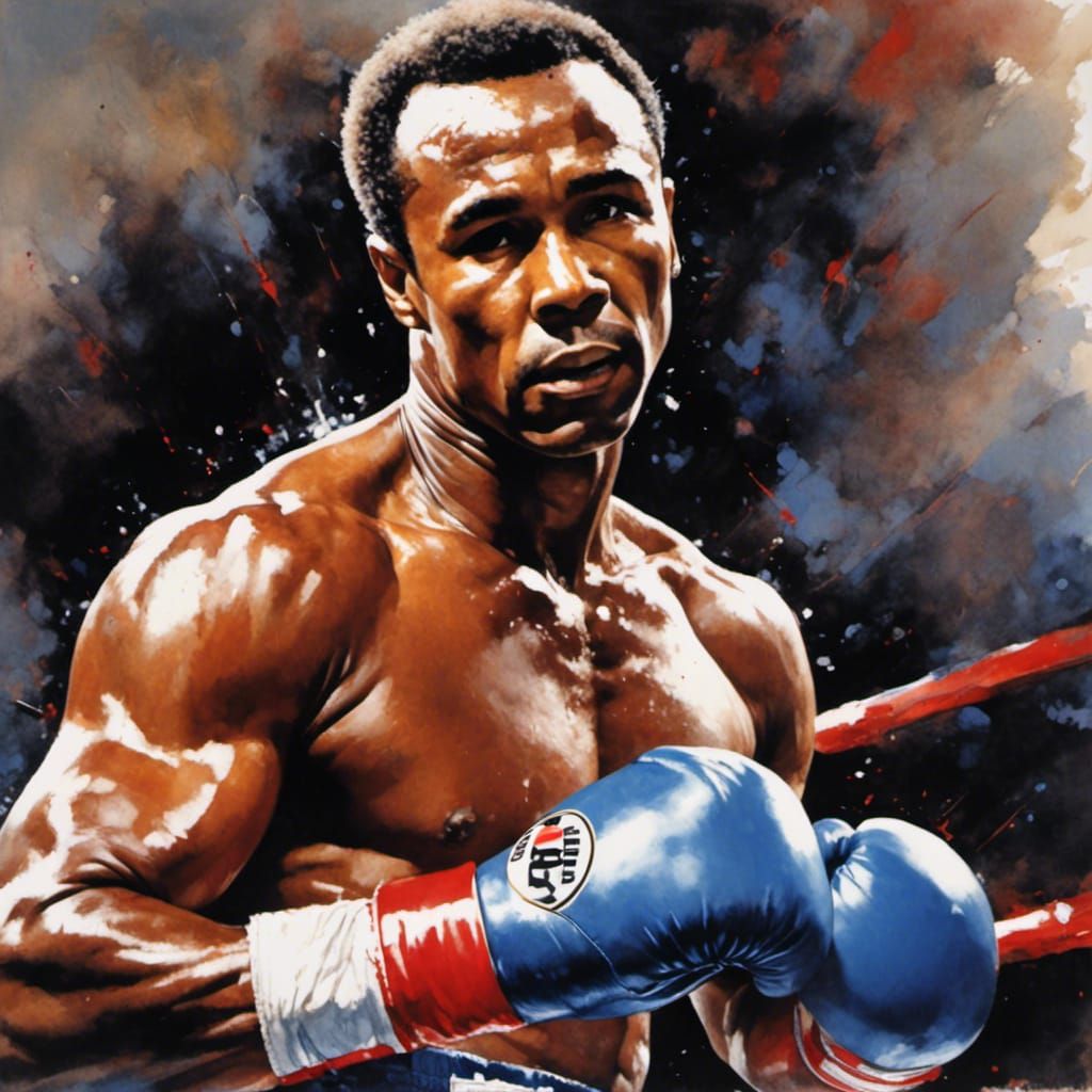 Hyperrealistic Watercolor Portrait of Sugar Ray Leonard