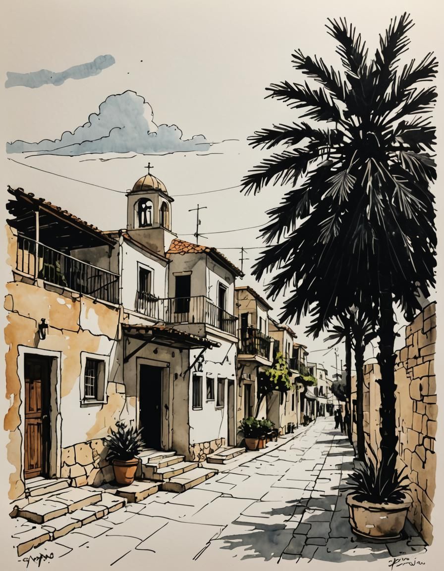 Christmas in Cyprus: A Simple Ink Sketch