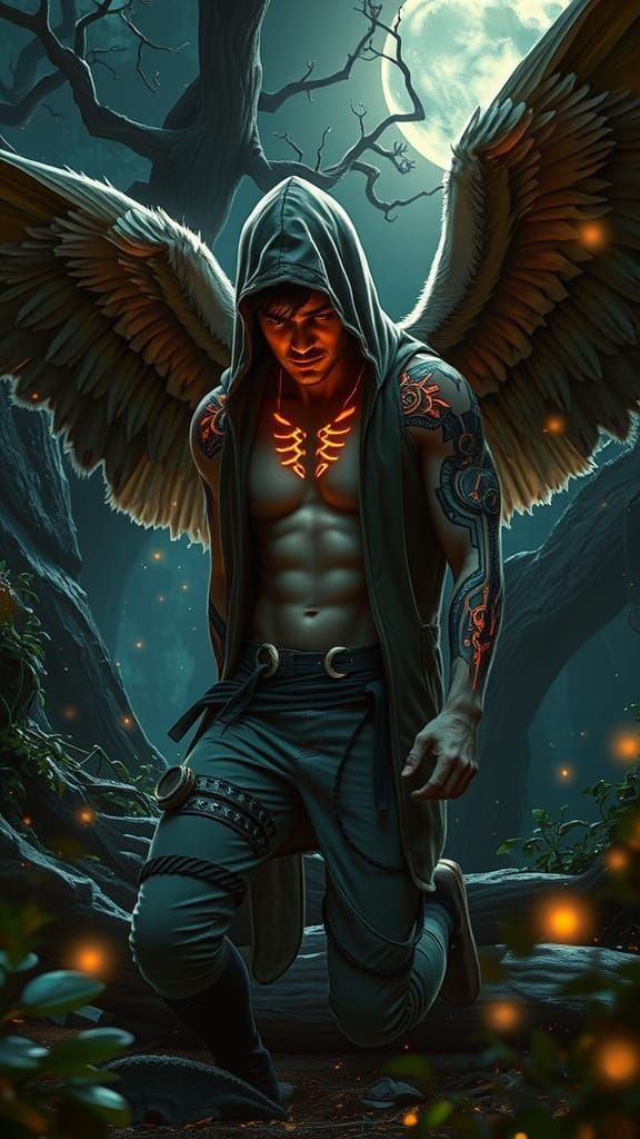 Cyberpunk Fallen Angel in Baroque Ruins