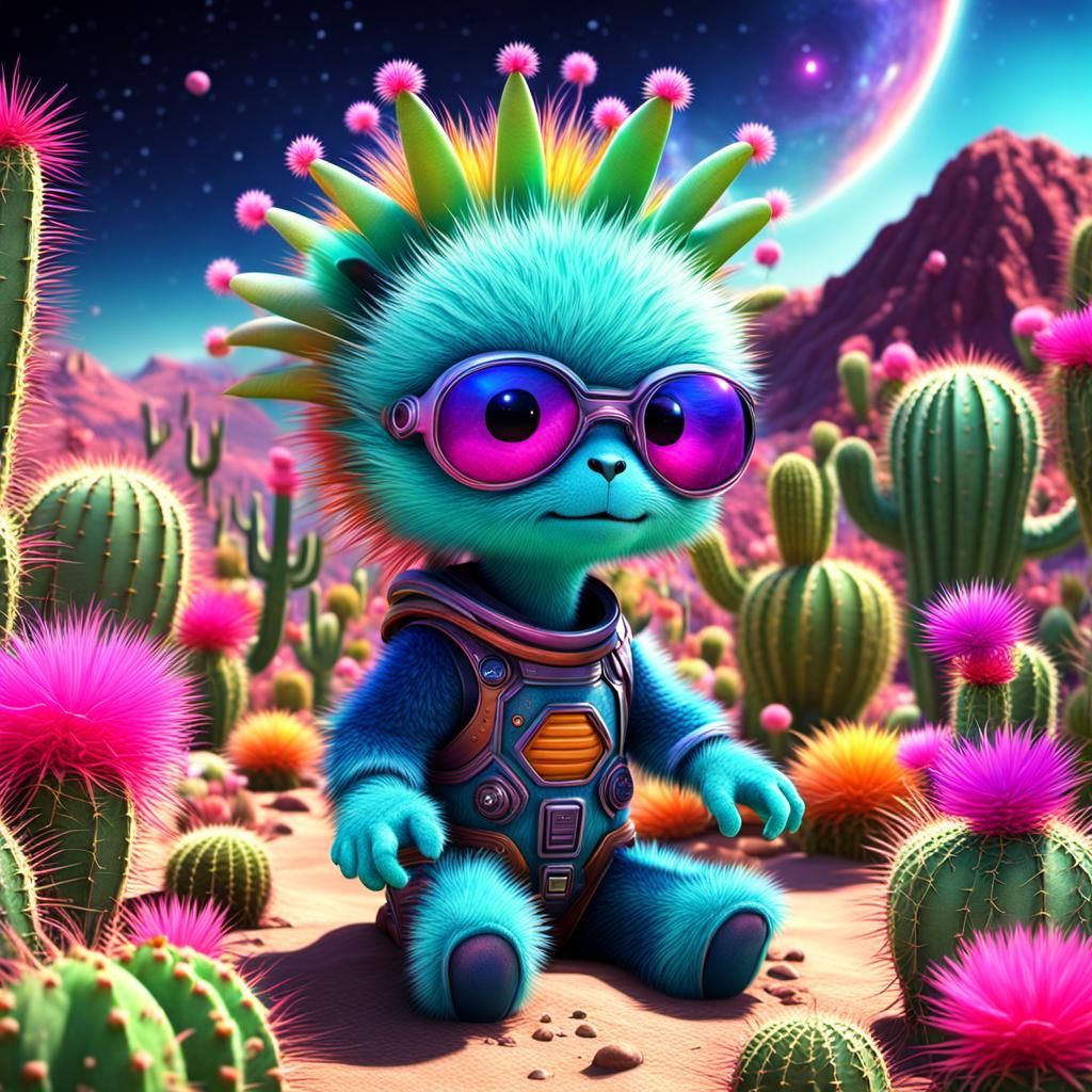 Galactic Oasis: 3D Alien in Cactus Spring