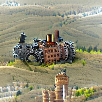Steampunk Castle Factory on a Hill