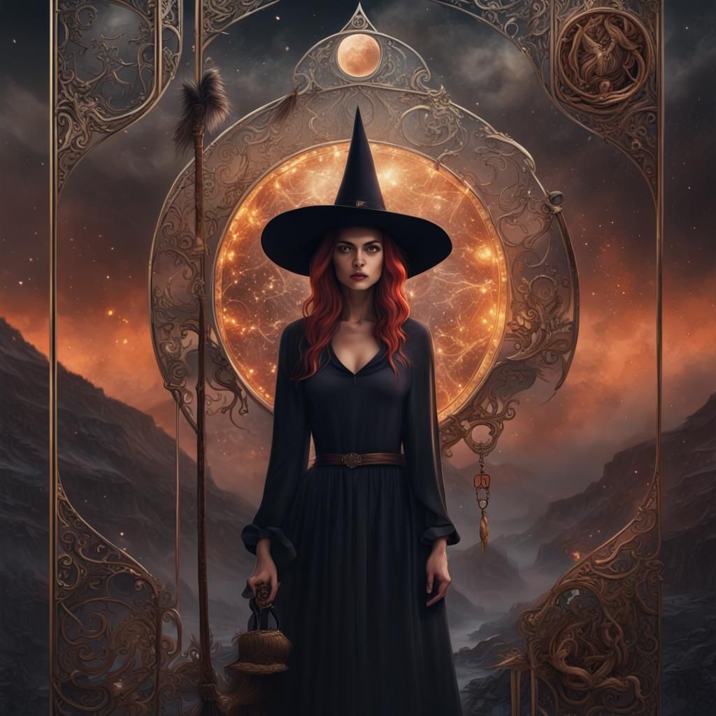 Modern Witch Tarot Card in Digital Matte Painting