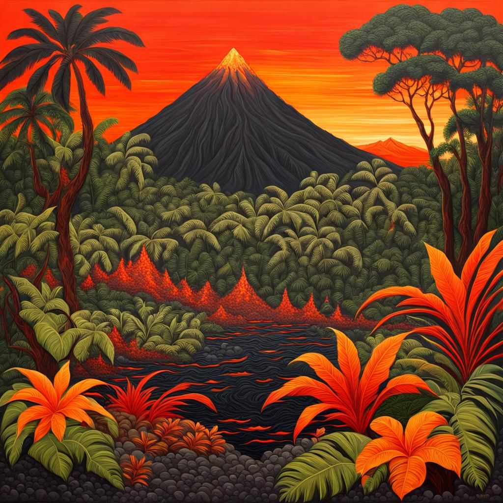 Volcano in a jungle