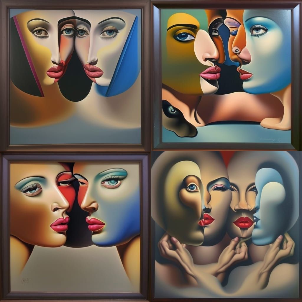 Symmetrical Faces in Surrealist Oil Painting Style