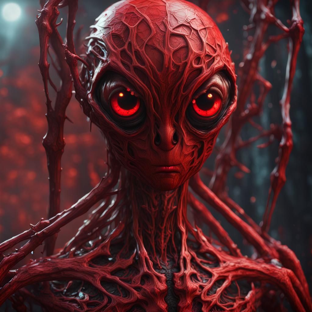 Red Humanoid with Webbed Appendages: Fantasy Art