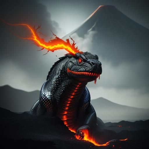 Menacing Vampire Snake Before Erupting Volcano