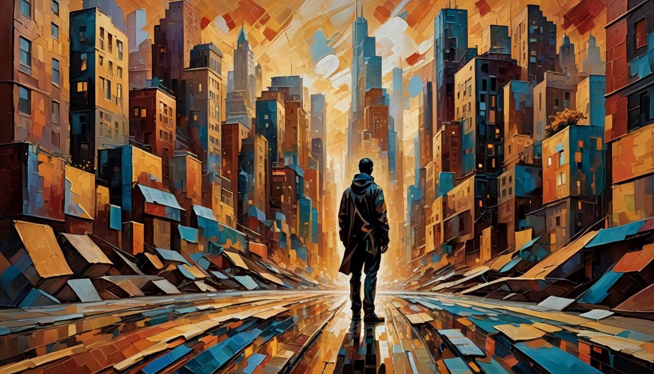 Abstract Cityscape: Expressionist Oil Painting in 8K