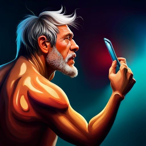 Prehistoric Man Discovering Smartphone: Hyperrealistic Conce...