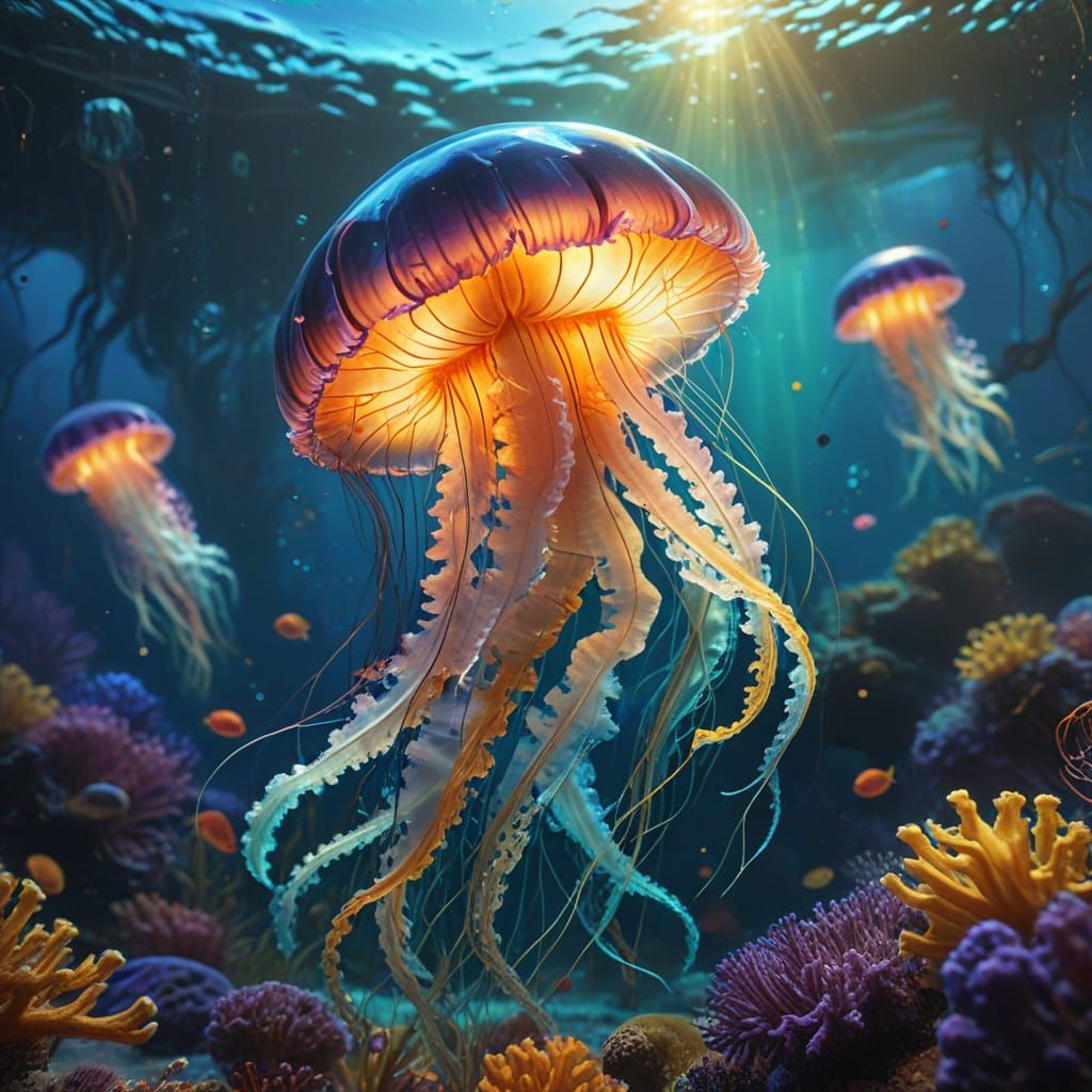 Underwater Fantasy World: Vibrant Oil Painting