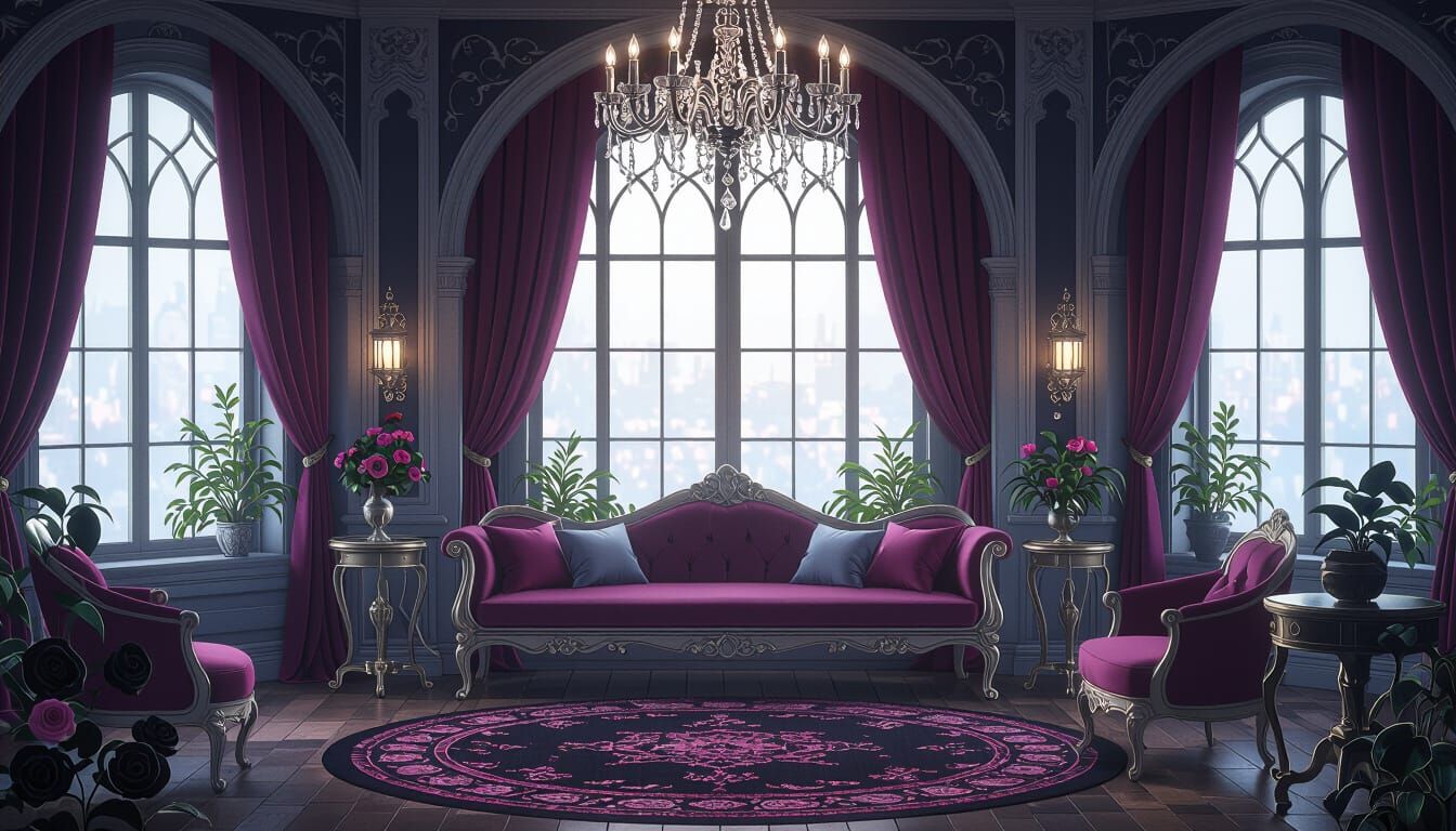 Cozy Gothic Vtuber Room in Studio Ghibli Style