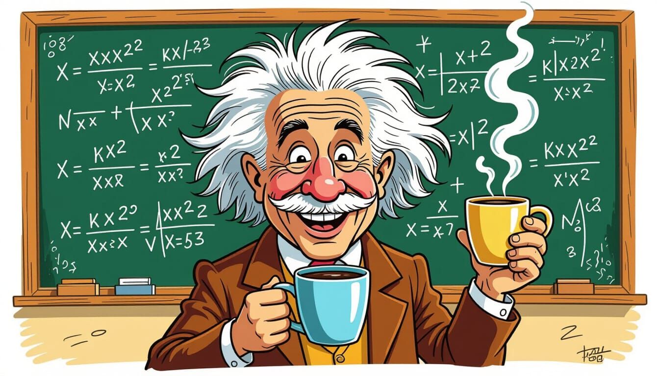 Albert Einstein's Playful Cartoon Coffee Break