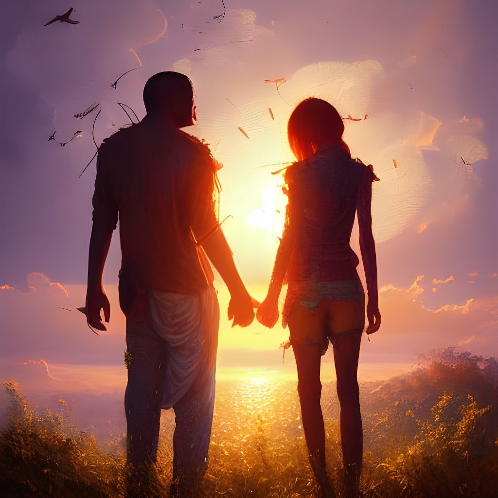 Lovers Watching Sunset: Fantasy Art Photograph