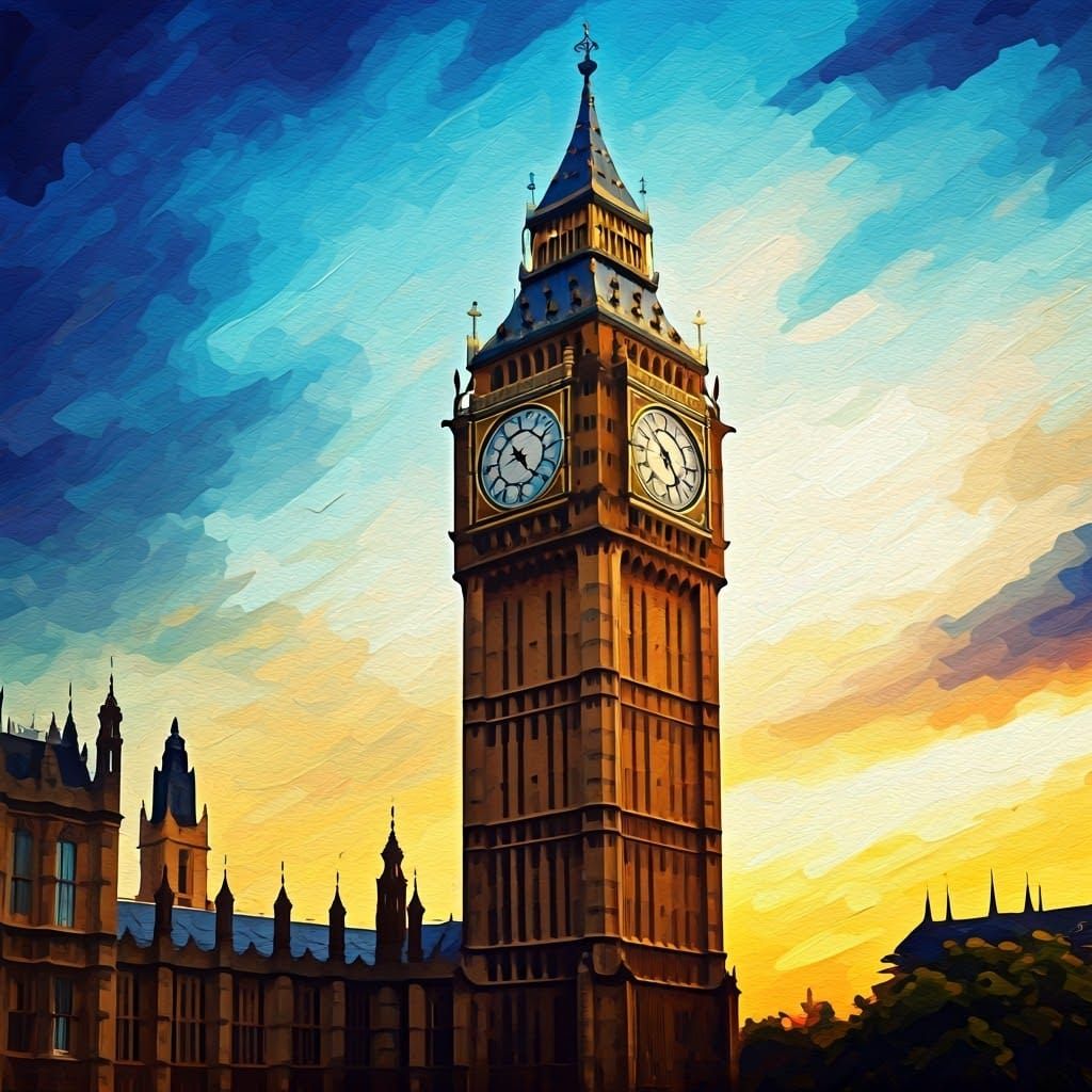 Majestic London Clock Tower in Vibrant, Impressionistic Styl...