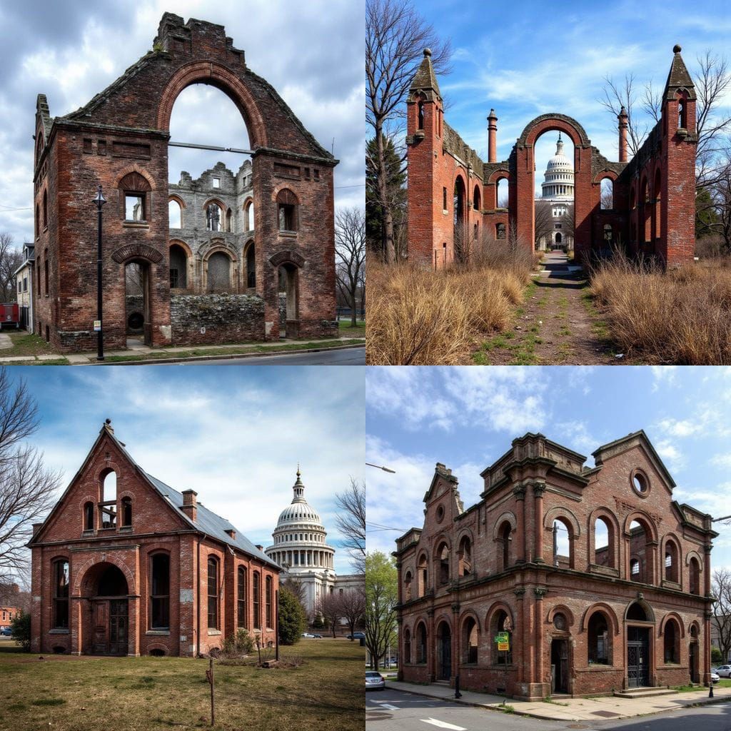 Decayed Church Ruin with Capitolium in Washington DC