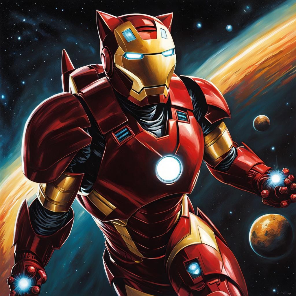 Cat in Iron Man Suit in Space