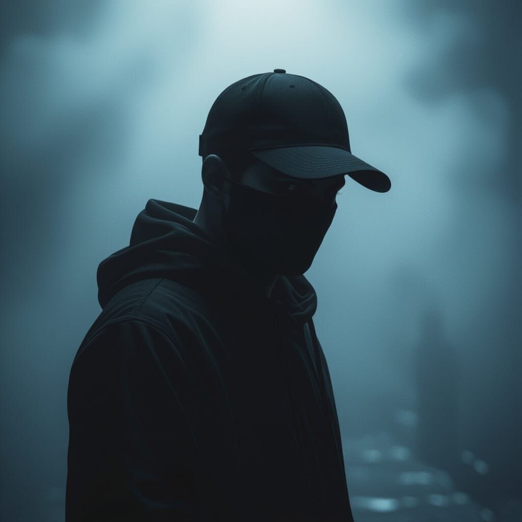 Mysterious Figure in Foggy Darkness