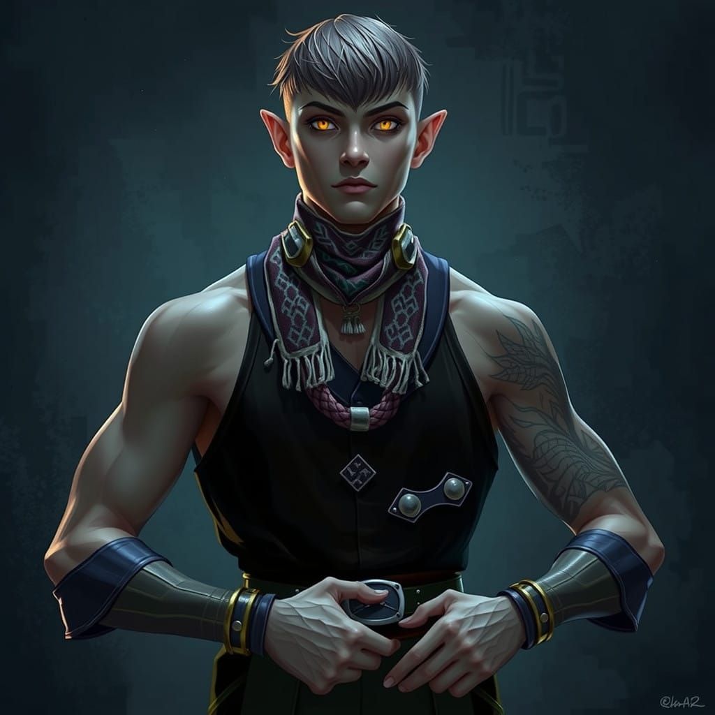 Wood Half-Elf Warrior in Earth-Toned Armor