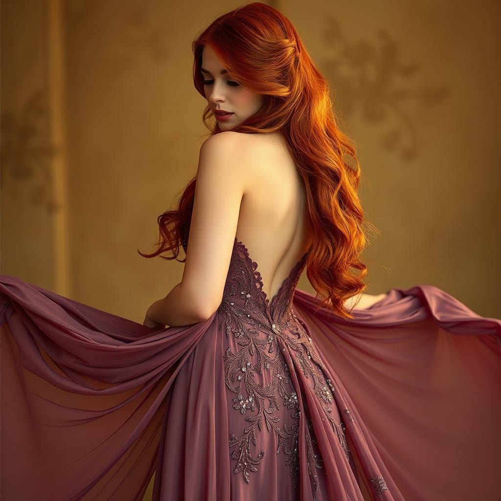 Elegant Redhead in Mauve Gown