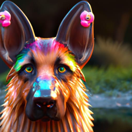German Shepherd with Colorful Ears: Fantasy Art