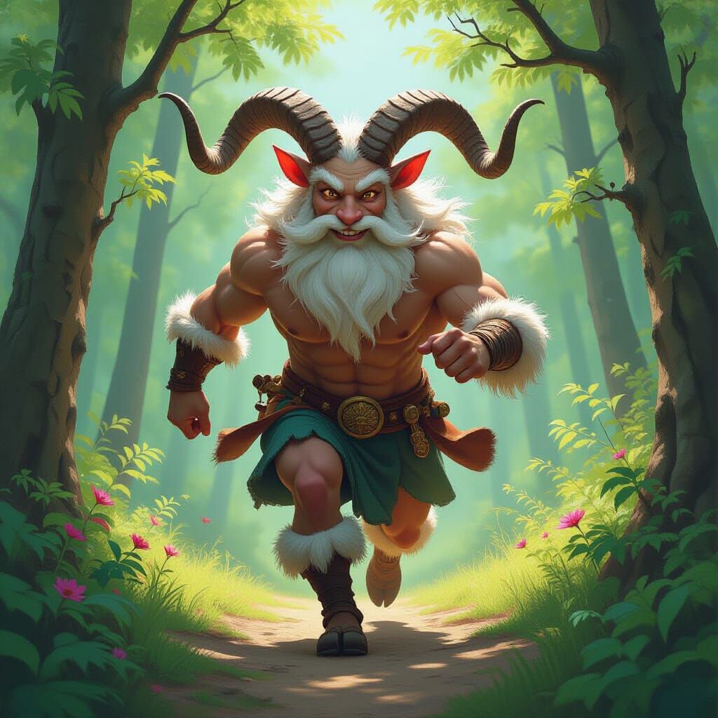 Majestic Lord Pan Running Through Forest