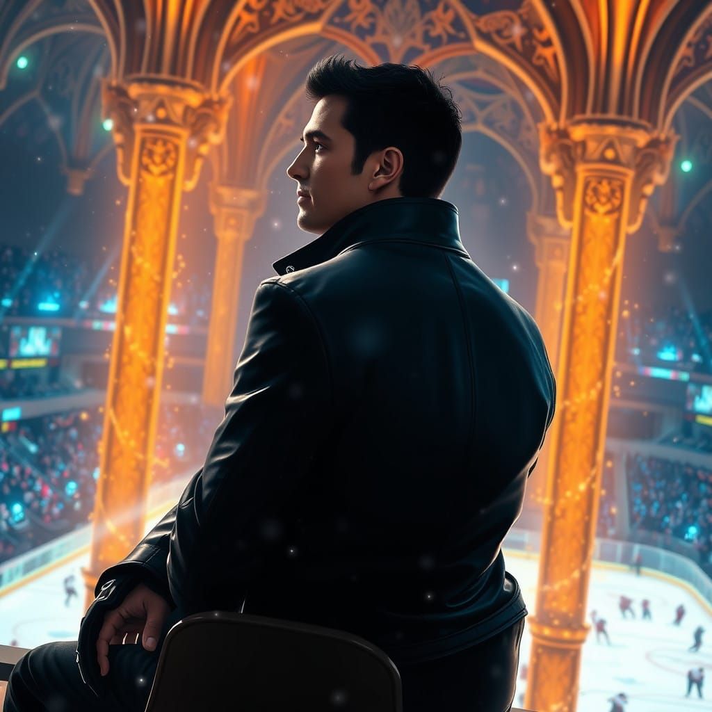 Hockey Enthusiast Basks in Golden Light of the Rink