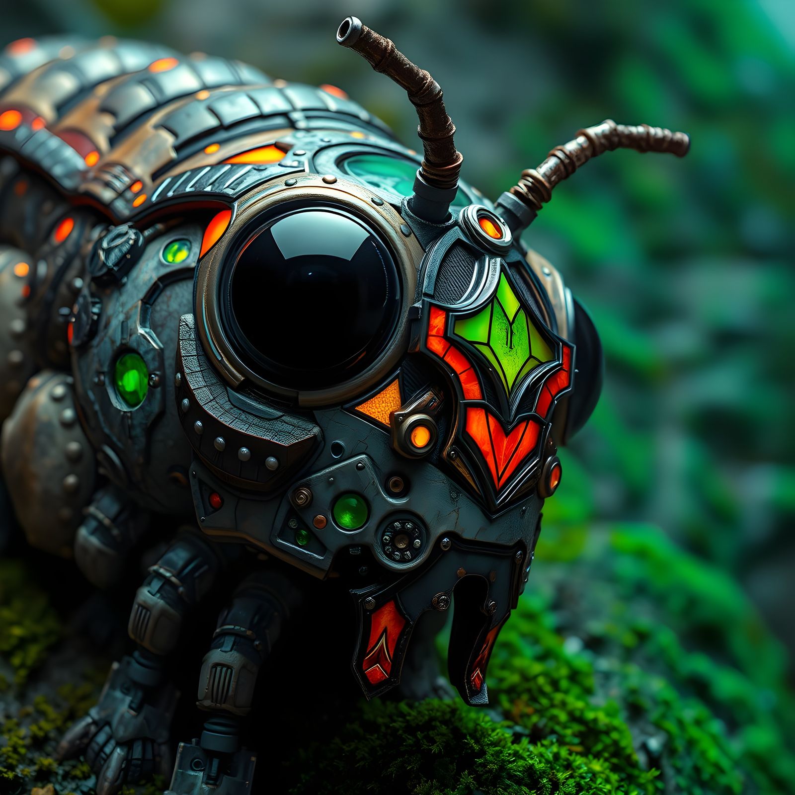 Biomechanical Moai Caterpillar in Macro Photography