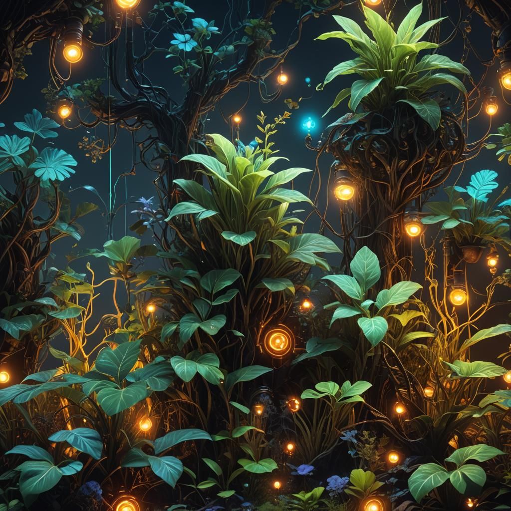 Bioluminescent Plants with Electronic Components: Fantasy Ar...