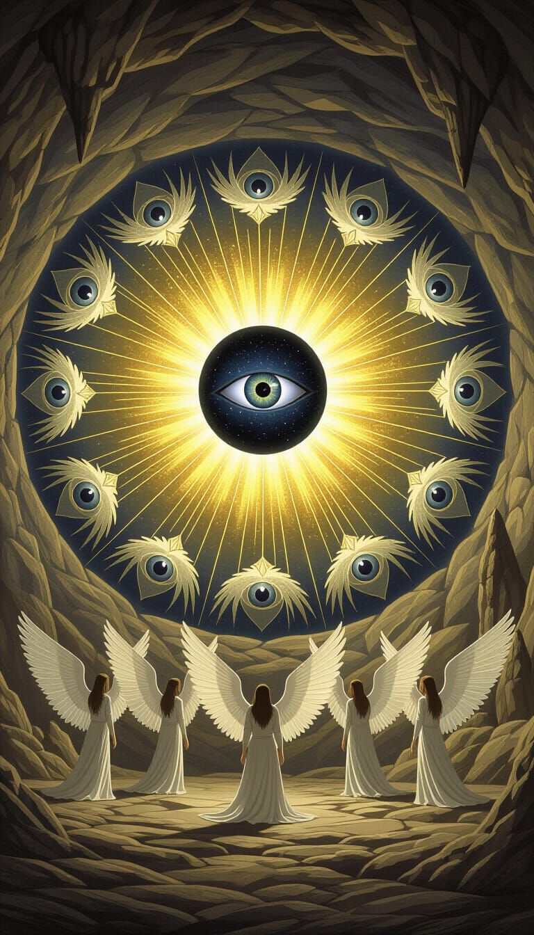 Sacred Cave Vision of Cosmic Eye and Guardian Spirits
