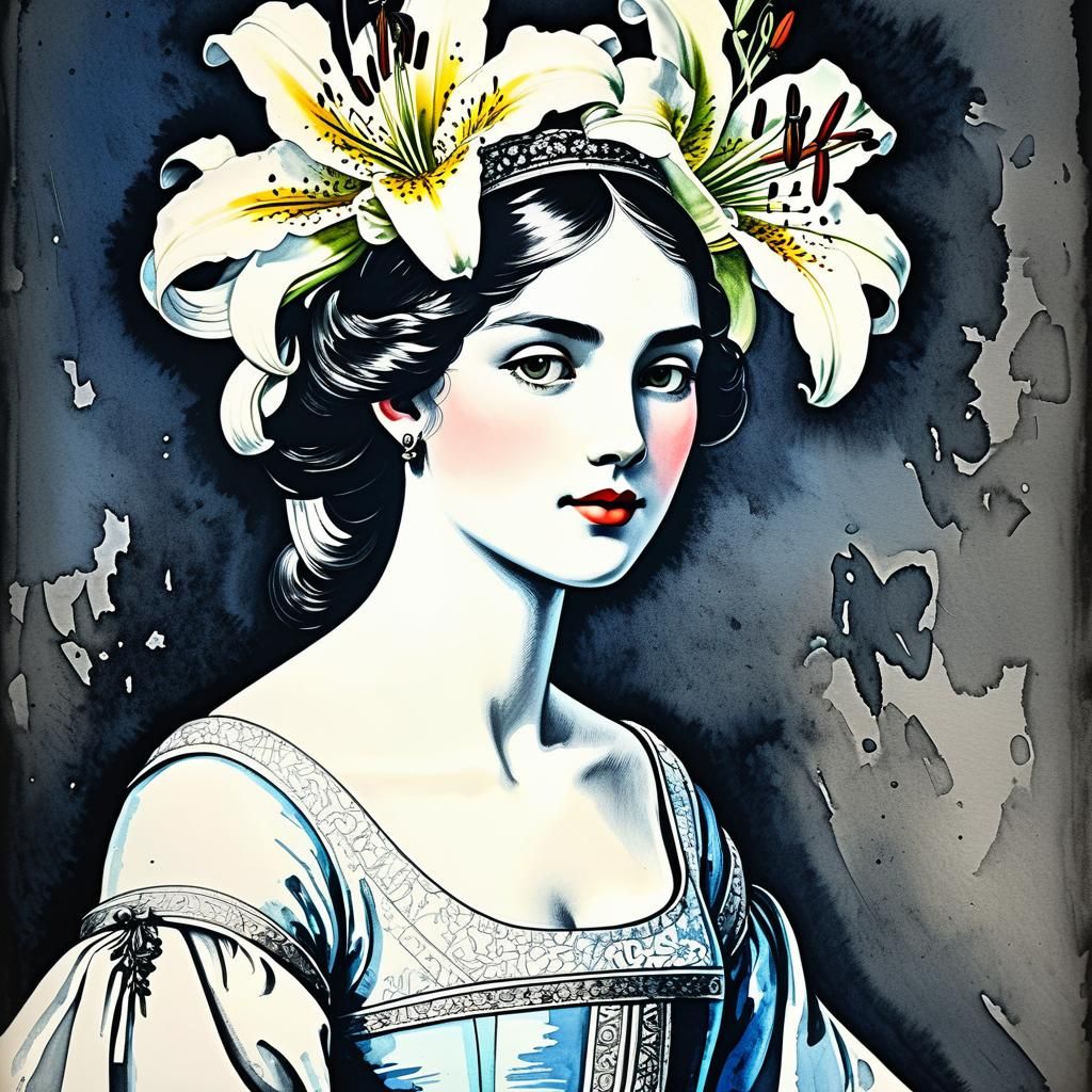 Princess Lilium: Modern European Ink Painting
