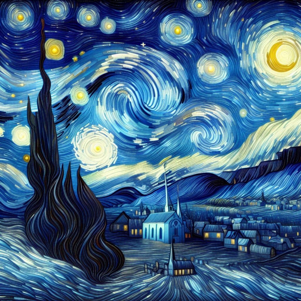 Alien Starry Night Digital Art in Swirling Style