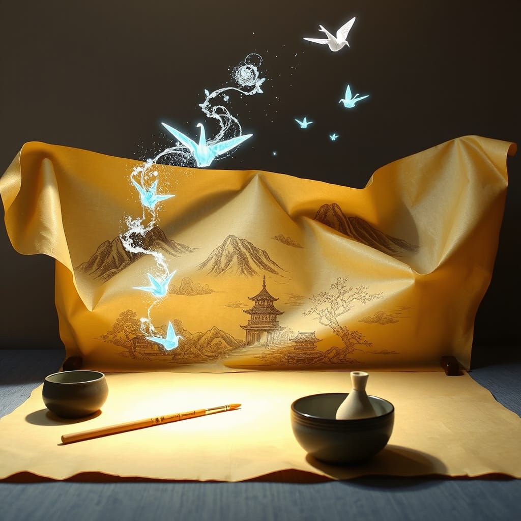 Surreal Scene of Ancient Parchment Scroll Unfurling in Soft ...