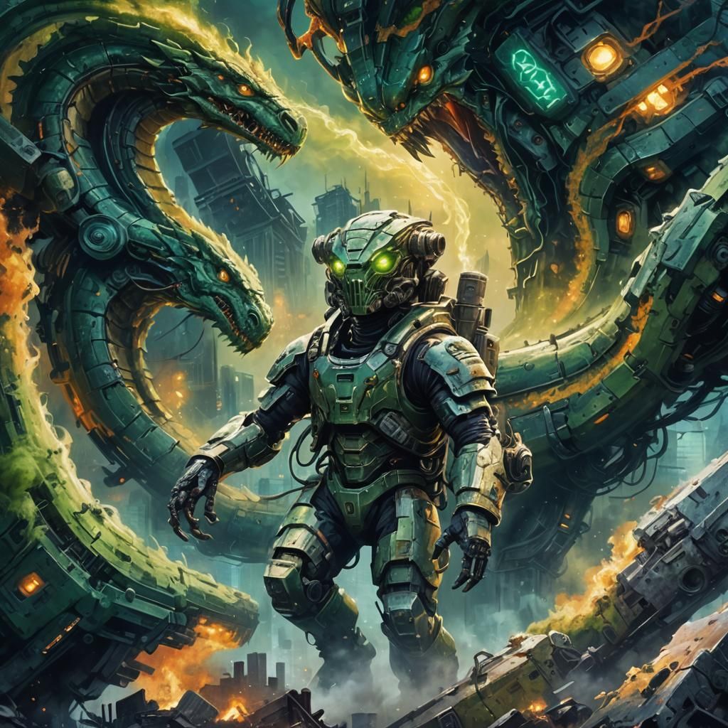 Dystopian Bio-Mechanical Hydra Tank Portrait