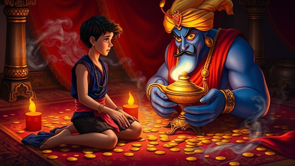 Aladdin and the Genie in Ornate Lighting