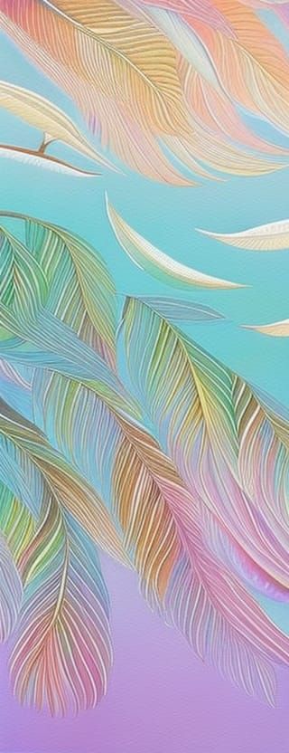 Sparkling Rainbow Feathers Floating in the Sky