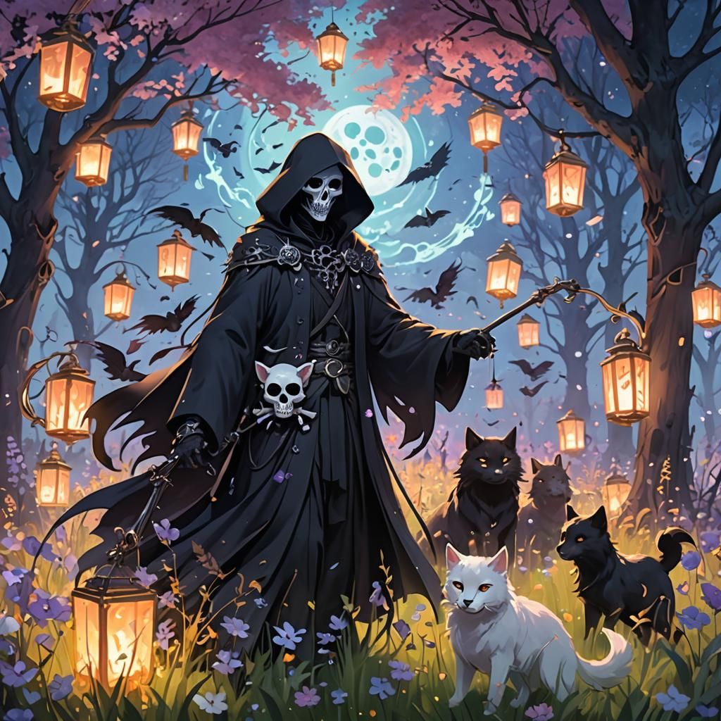 Pastel Goth Grim Reaper with Animal Spirits