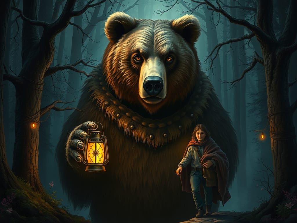 Grizzly Bear Guides Traveler in Enchanted Forest