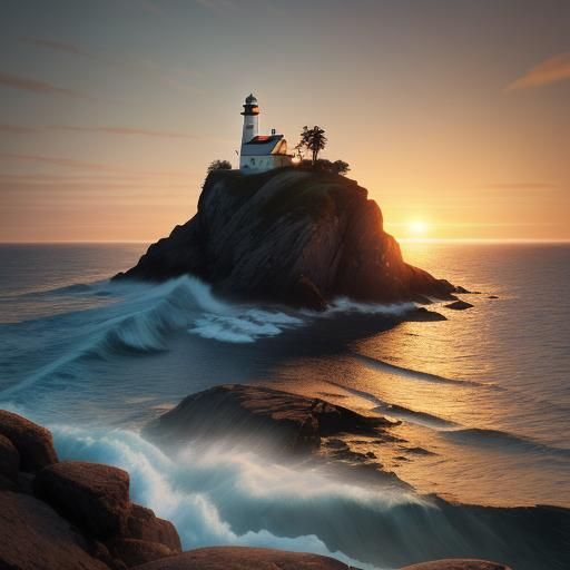 Lighthouse Keeper at Sunset: Cinematic Film Still