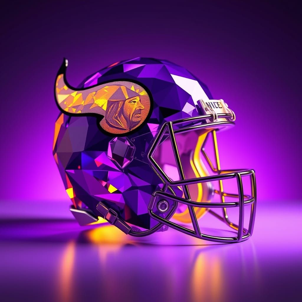 Purple Glass Vikings Helmet on Fading Gold Background