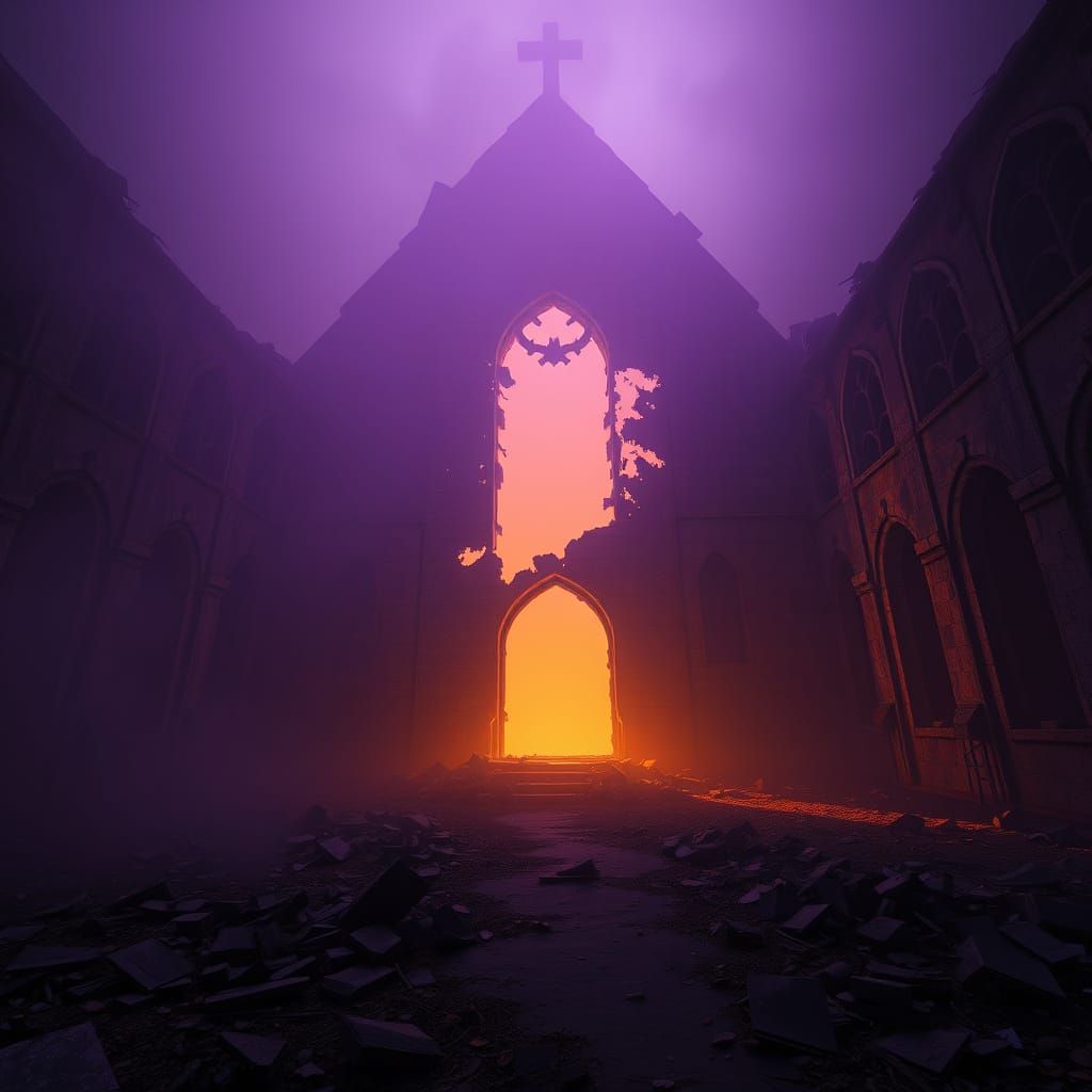 Dark Fantasy Abandoned Church in Deep Fog