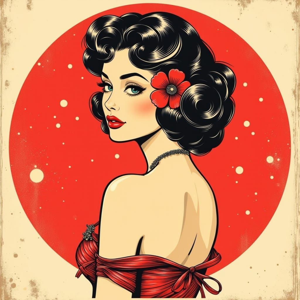 Vintage Pin-Up Girl in Traditional Tattoo Style
