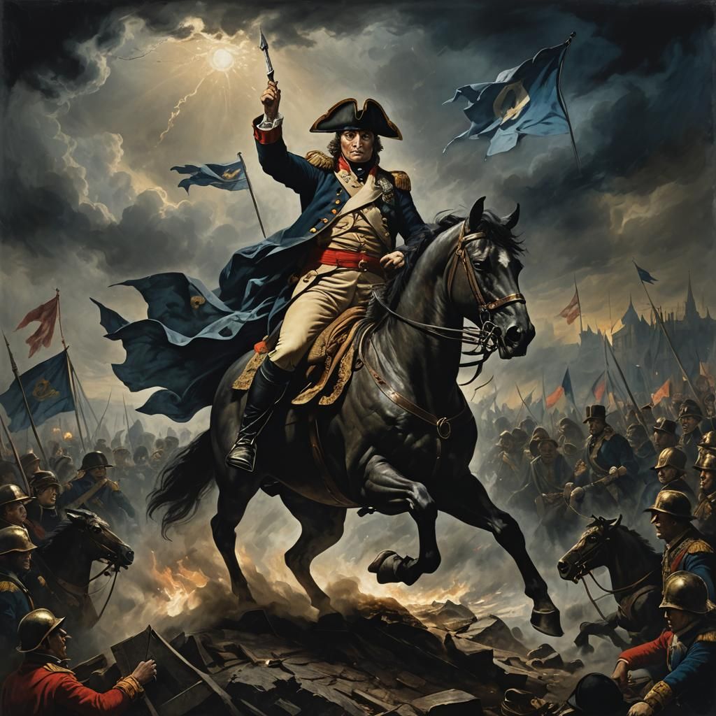 Napoleon with French Flag in Dark Fantasy Style