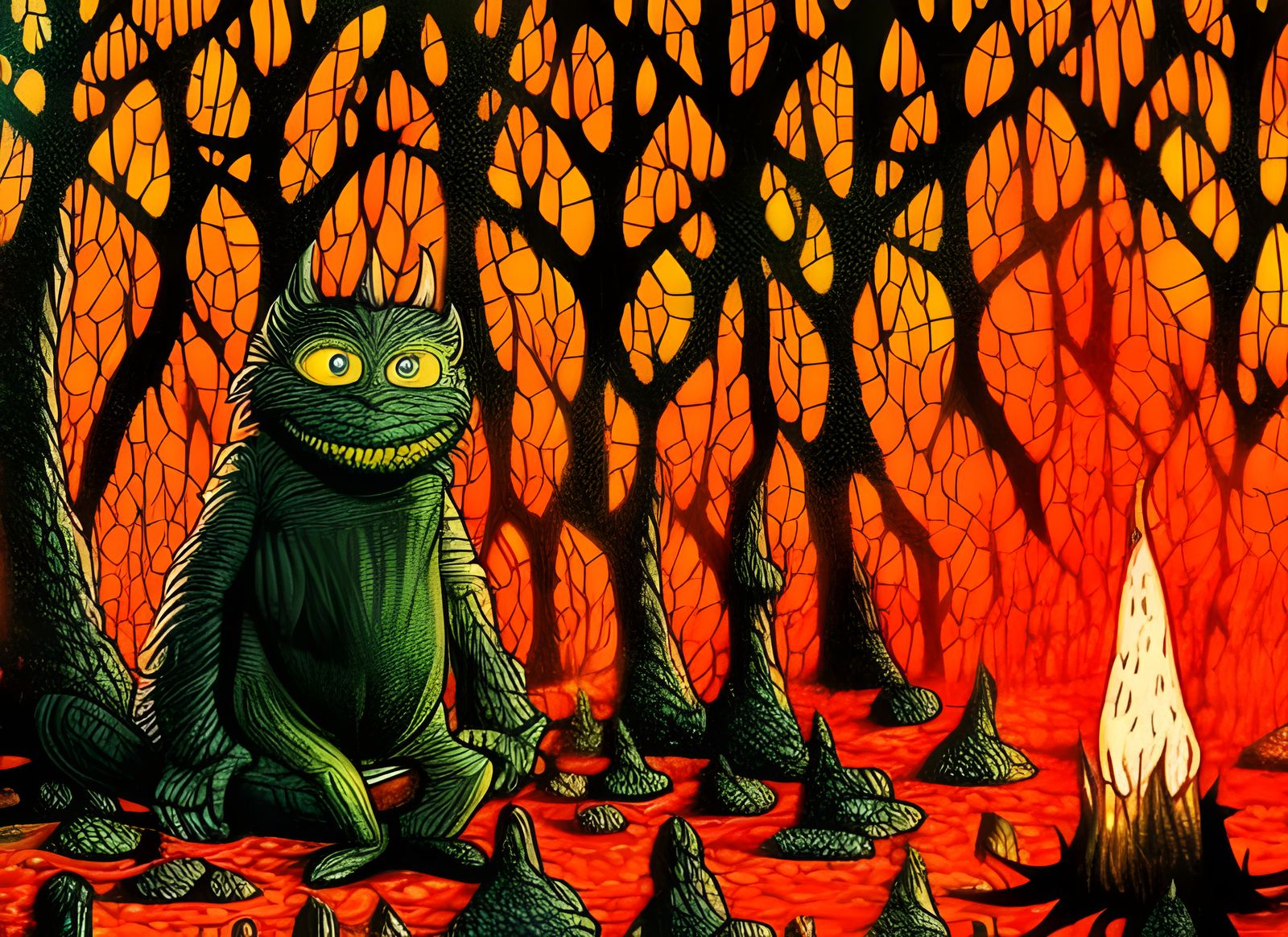 Cute Monster Bonfire in Vivid Colors